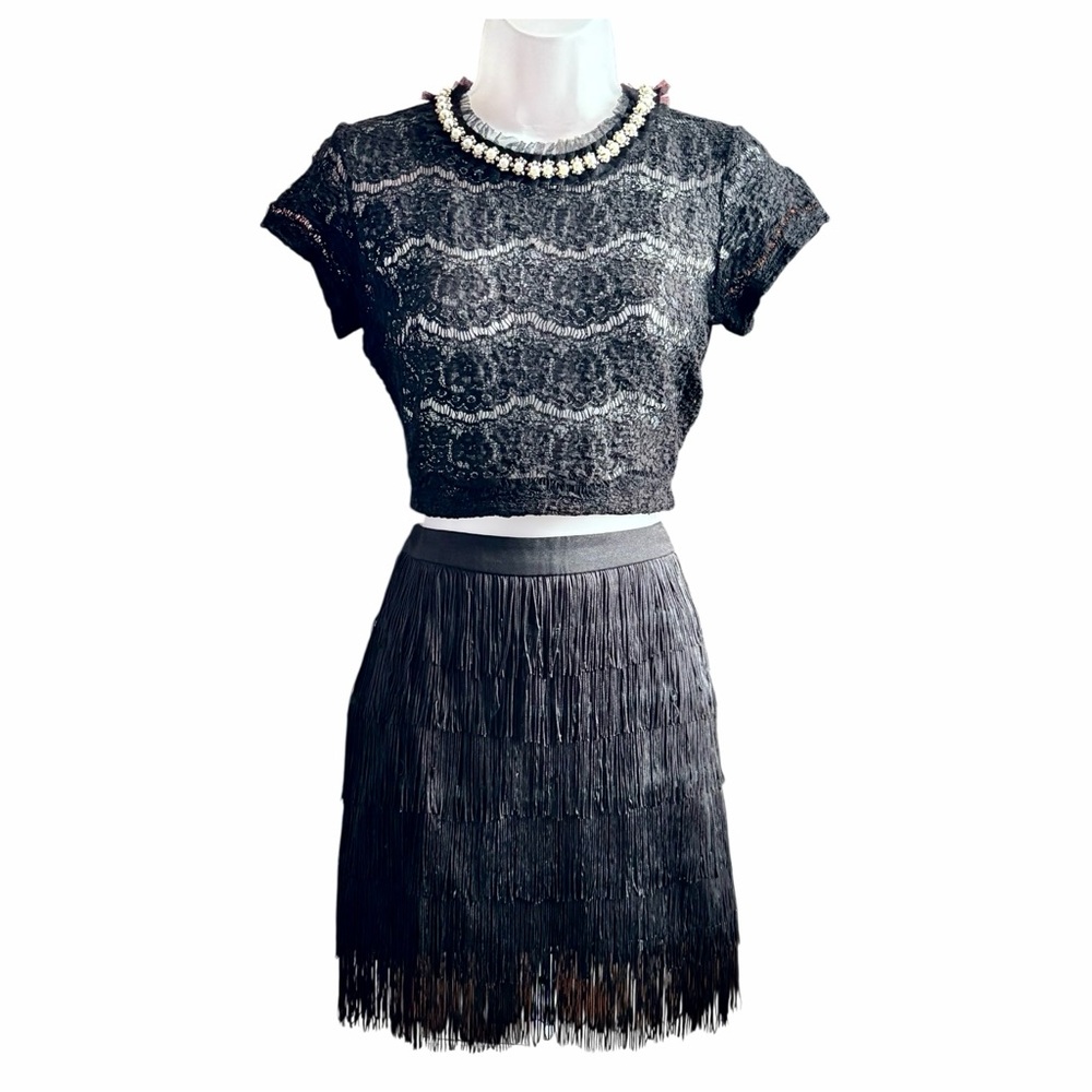 Nasty Gal Black Fringe Mini Skirt US 4